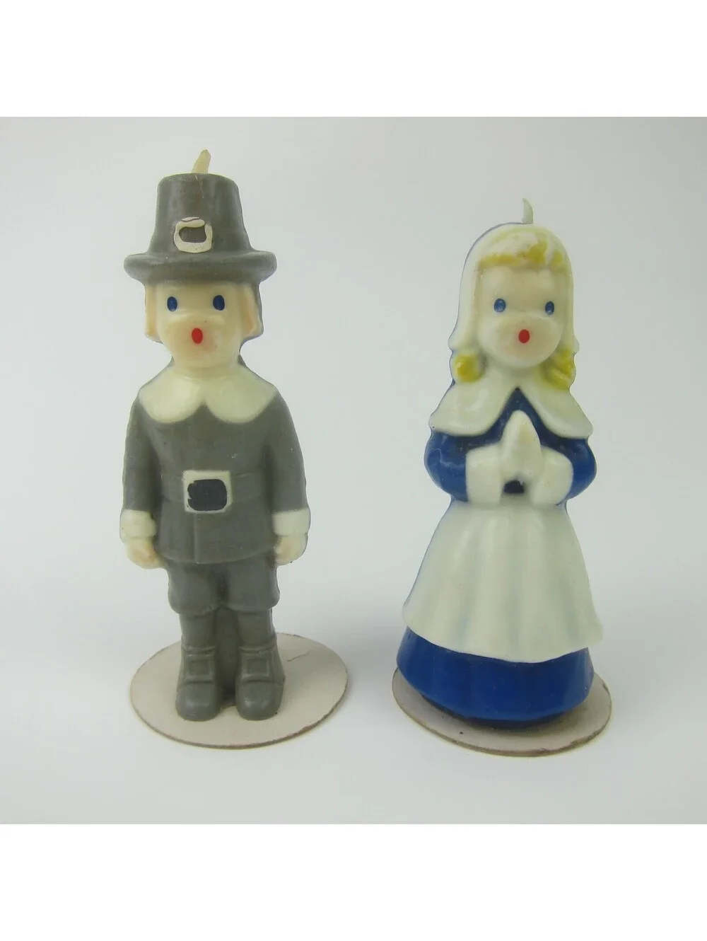 Vintage Gurley Thanksgiving Pilgrims Candle Set of 2 Boy & Girl 5